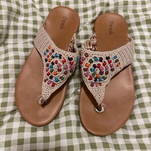 The Sak Women's Multicolor Beaded Thong Flip Flop Sandals Size 8